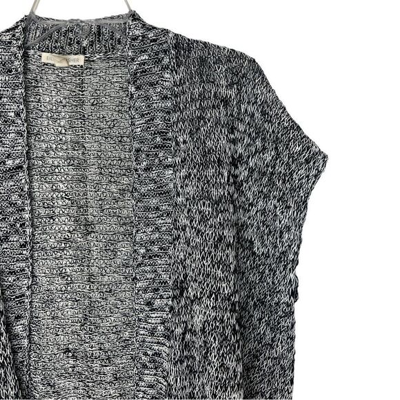 Eileen Fisher Black/White Short-Sleeve Melange Linen Grain Twist Cardigan - Picture 7 of 13